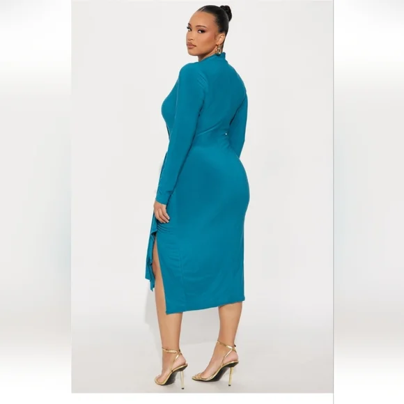 Fashion Nova Emerie Draped Midi Dress - Teal Size 1X (EUC) - Picture 4 of 11